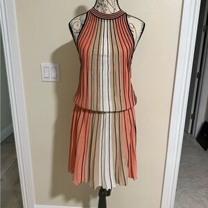 Ramy & Brook Striped Sleeveless Dress in Coral and Cream